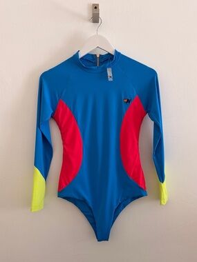 Aviator Nation Neon Colorblock One-Piece Surf Swimsuit